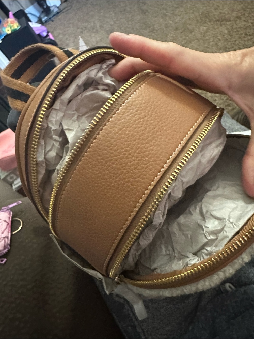 Coach Cream Shearling & Tan Leather Mini Backpack - Picture 6 of 9